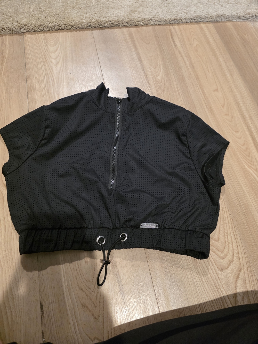 Bombshell Sportswear Black Perforated Zip-Up Crop Top